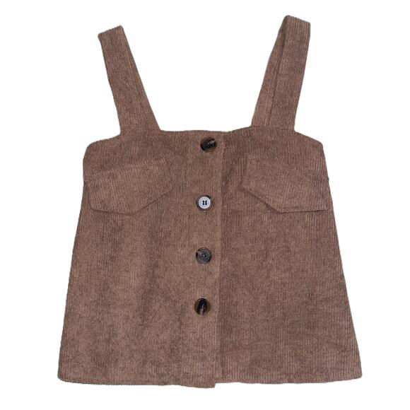 Happy Bird Women’s Corduroy Sleeveless (Tank) Top Small Brown Button-Up - Picture 1 of 8